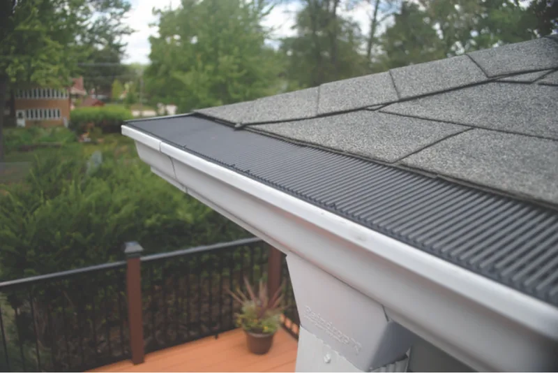 Gutter guard viewed from a deck on a Louisville home